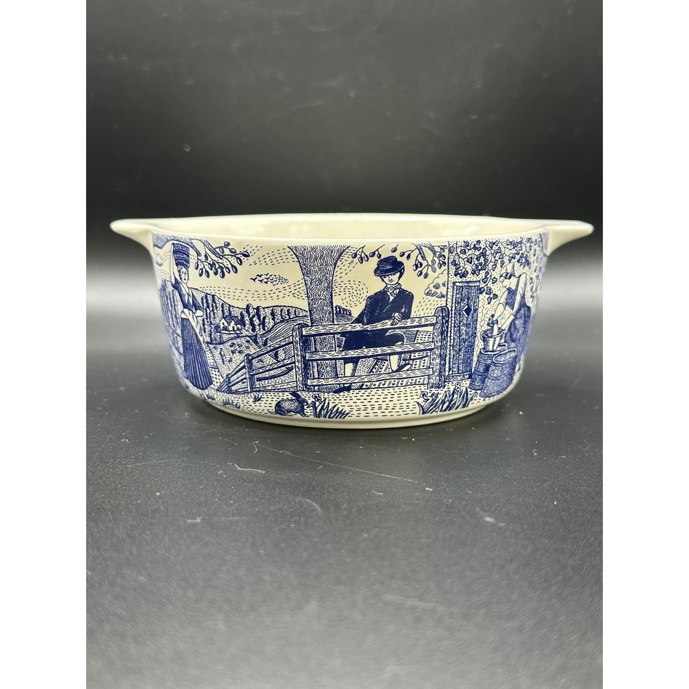 John Broadley The Fine Cheese Co Blue White Country Life Ceramic Bowl-NO LID
